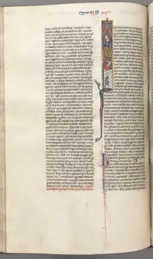 Fol. 174v, Ezra, historiated initial I, Cyrus directing the building of the Temple, c. 1275-1300. Creator: Unknown