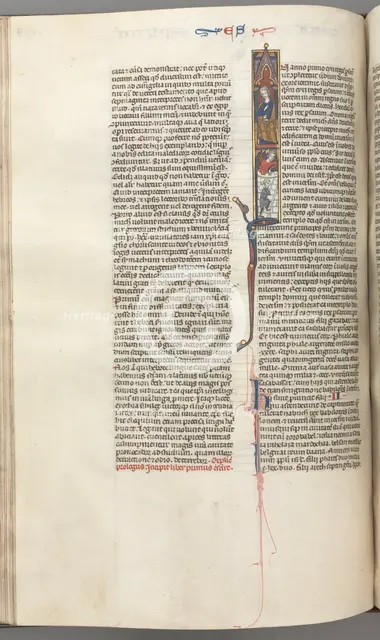 Fol. 174v, Ezra, historiated initial I, Cyrus directing the building of the Temple, c. 1275-1300. Creator: Unknown.