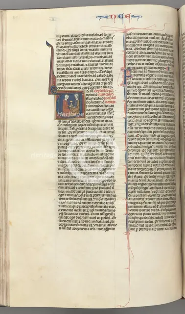 Fol. 178v, Nehemiah, historiated initial V, Nehemiah presenting the golden cup to Artaxerxes, c. 127 Creator: Unknown.
