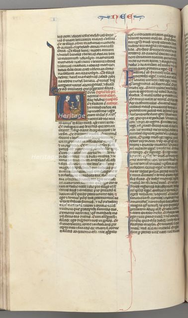 Fol. 178v, Nehemiah, historiated initial V, Nehemiah presenting the golden cup to Artaxerxes, c. 127 Creator: Unknown.