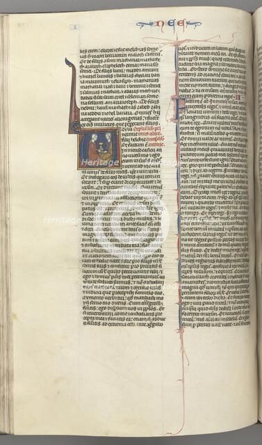 Fol. 178v, Nehemiah, historiated initial V, Nehemiah presenting the golden cup to Artaxerxes, c. 127 Creator: Unknown.