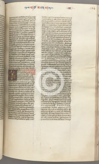 Fol. 184r, Ezra II, historiated initial E, a priest censing an altar, c. 1275-1300. Creator: Unknown.