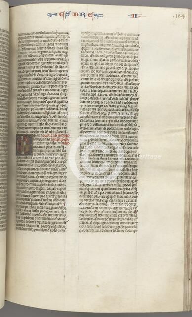 Fol. 184r, Ezra II, historiated initial E, a priest censing an altar, c. 1275-1300. Creator: Unknown.