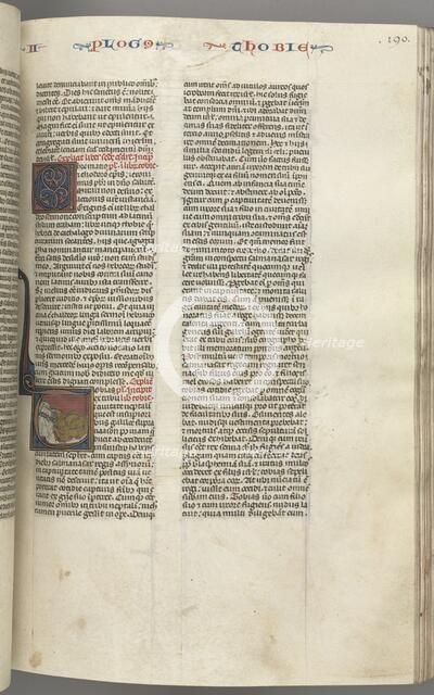 Fol. 190r,Tobit, historiated initial T, Tobit sleeping on a bed, c. 1275-1300. Creator: Unknown.