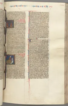 Fol. 194r, Judith, historiated initial A, Judith beheading Holofernes, c. 1275-1300. Creator: Unknown