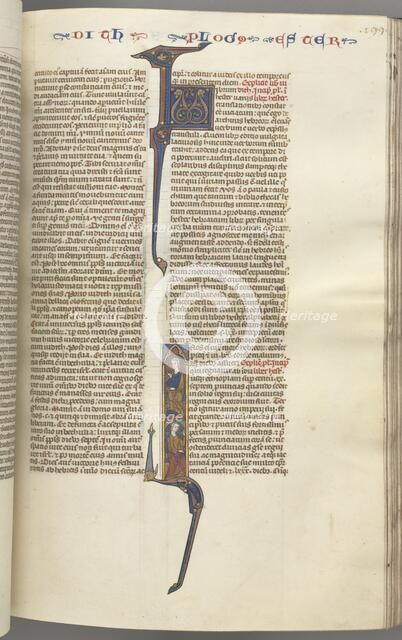 Fol. 199r, Esther, historiated initial, two seated male figures, c. 1275-1300. Creator: Unknown.
