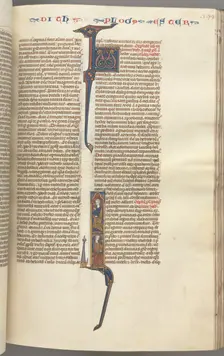 Fol. 199r, Esther, historiated initial, two seated male figures, c. 1275-1300. Creator: Unknown
