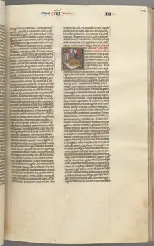 Fol. 123r, Kings III, historiated initial E, an attendant bringing Abishag to David..., c. 1275-1300 Creator: Unknown
