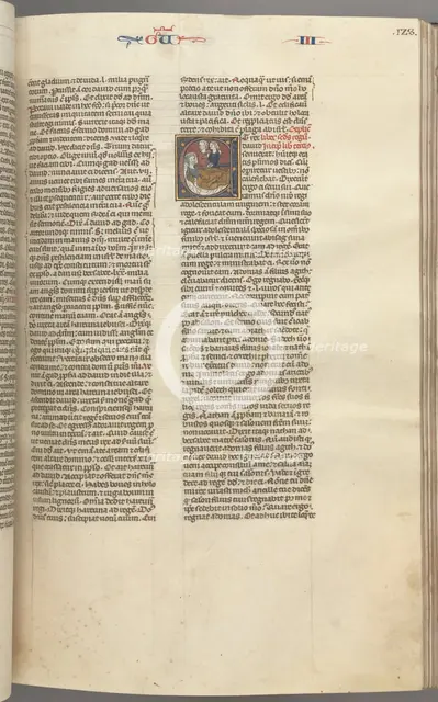 Fol. 123r, Kings III, historiated initial E, an attendant bringing Abishag to David..., c. 1275-1300 Creator: Unknown.