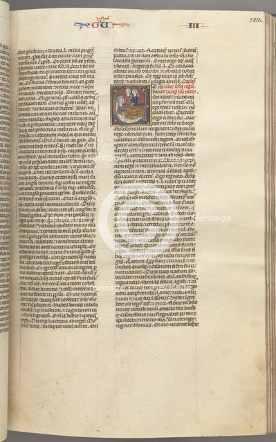 Fol. 123r, Kings III, historiated initial E, an attendant bringing Abishag to David..., c. 1275-1300 Creator: Unknown.
