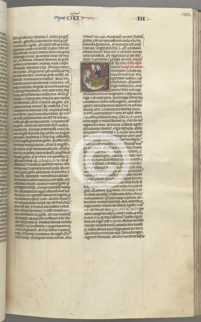 Fol. 123r, Kings III, historiated initial E, an attendant bringing Abishag to David..., c. 1275-1300 Creator: Unknown.