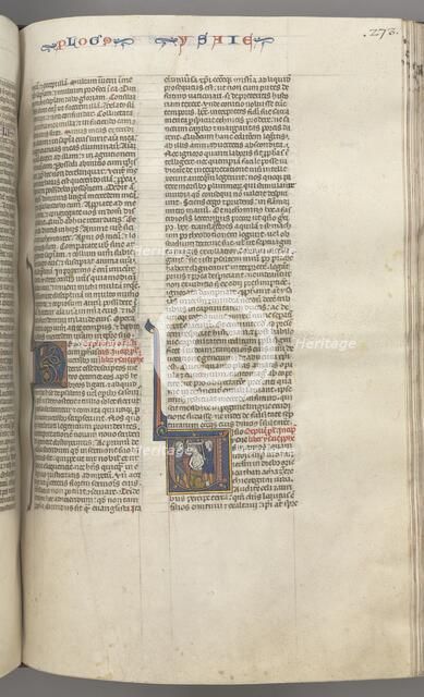 Fol. 273r, Isaiah, historiated initial V, the martyrdom of Isaiah, c. 1275-1300. Creator: Unknown.
