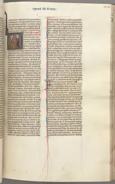 Fol. 205r, Job, historiated initial V, Job on the dungheap given a gold earring…, c. 1275-1300. Creator: Unknown
