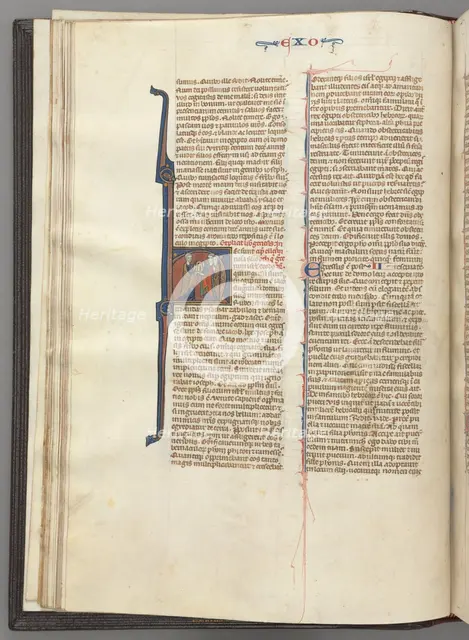 Fol. 20v, Exodus, historiated initial H, Moses and two followers with the tablets of the law, c. 127 Creator: Unknown.