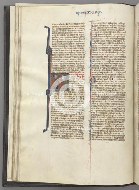 Fol. 20v, Exodus, historiated initial H, Moses and two followers with the tablets of the law, c. 127 Creator: Unknown.