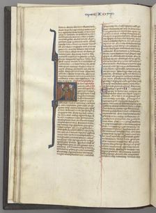 Fol. 20v, Exodus, historiated initial H, Moses and two followers with the tablets of the law, c. 127 Creator: Unknown