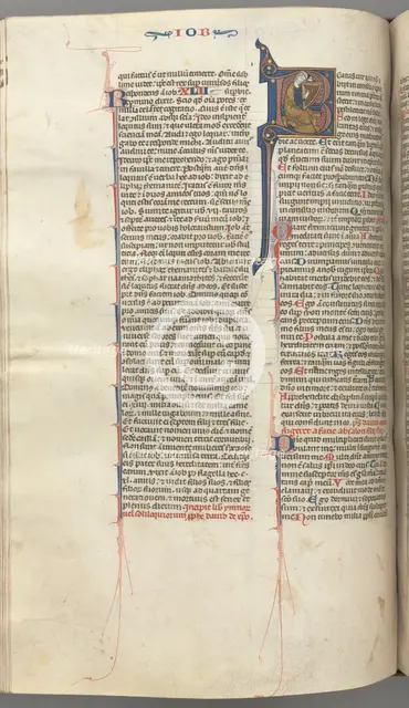Fol. 214v, Psalm 1, historiated initial 8, David harping, c. 1275-1300. Creator: Unknown.