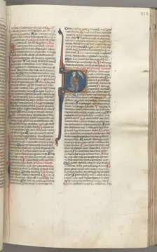 Fol. 218r, Psalm 26, historiated initial D, David kneeling pointing to his eyes, the bust of God..., Creator: Unknown