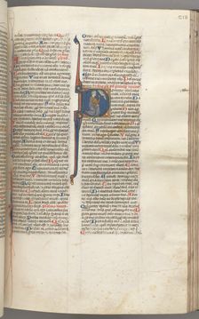 Fol. 218r, Psalm 26, historiated initial D, David kneeling pointing to his eyes, the bust of God..., Creator: Unknown