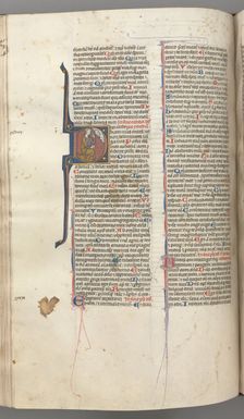 Fol. 220v, Psalm 38, historiated initial D, David kneeling, gesturing to the bust of God above, c. 1 Creator: Unknown