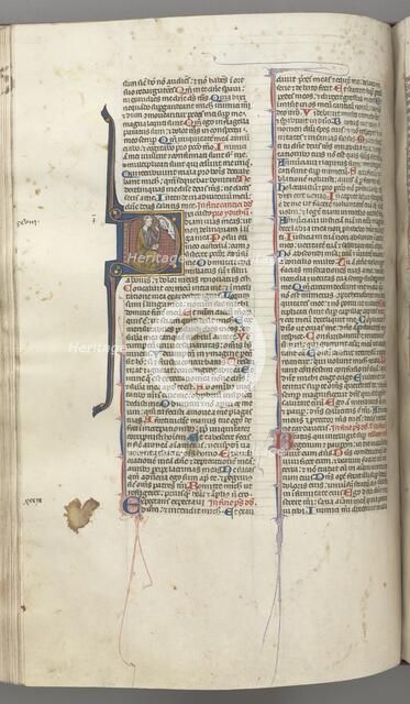 Fol. 220v, Psalm 38, historiated initial D, David kneeling, gesturing to the bust of God above, c. 1 Creator: Unknown.