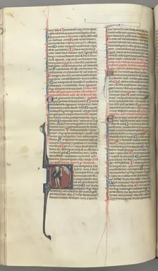 Fol. 222v, Psalm 52, historiated initial D, a fool naked but for a cloak, holding a bladder..., c. 1 Creator: Unknown