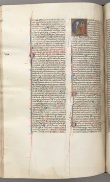 Fol. 227v, Psalm 80, historiated initial E, David hitting a carillon of hells, c. 1275-1300. Creator: Unknown