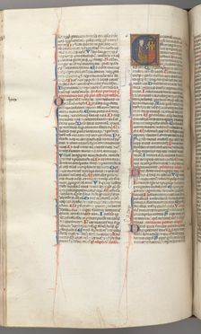 Fol. 227v, Psalm 80, historiated initial E, David hitting a carillon of hells, c. 1275-1300. Creator: Unknown