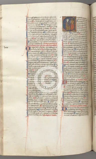 Fol. 227v, Psalm 80, historiated initial E, David hitting a carillon of hells, c. 1275-1300. Creator: Unknown.