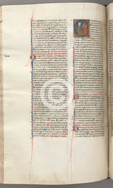 Fol. 227v, Psalm 80, historiated initial E, David hitting a carillon of hells, c. 1275-1300. Creator: Unknown.
