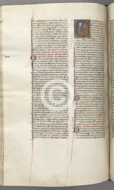 Fol. 227v, Psalm 80, historiated initial E, David hitting a carillon of hells, c. 1275-1300. Creator: Unknown.