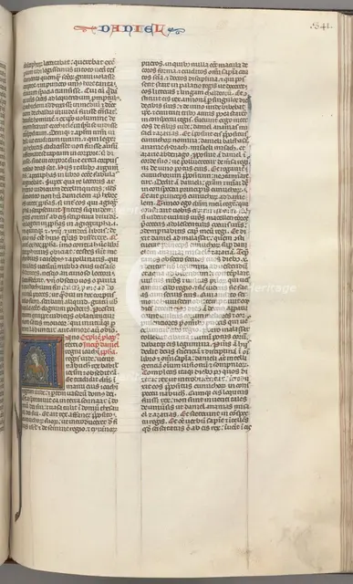 Fol. 341r, Daniel, historiated initial A, Daniel in the lions’ den, c. 1275-1300. Creator: Unknown.