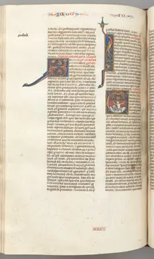 Fol. 357v, Jonah, historiated initial E, Jonah swallowed by the whale, a walled city above, c. 1275- Creator: Unknown