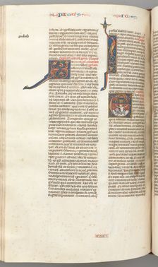 Fol. 357v, Jonah, historiated initial E, Jonah swallowed by the whale, a walled city above, c. 1275- Creator: Unknown
