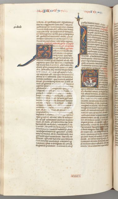 Fol. 357v, Jonah, historiated initial E, Jonah swallowed by the whale, a walled city above, c. 1275- Creator: Unknown.