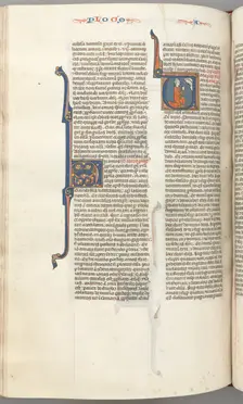 Fol. 354v, Amos, historiated initial V, Amos kneeling in prayer, bust of God above, c. 1275-1300. Creator: Unknown