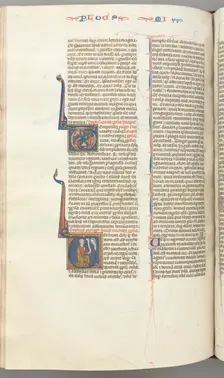 Fol. 358v, Micah, historiated initial V, Micah kneeling, bust of God above, c. 1275-1300. Creator: Unknown
