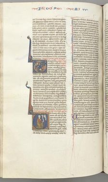 Fol. 358v, Micah, historiated initial V, Micah kneeling, bust of God above, c. 1275-1300. Creator: Unknown