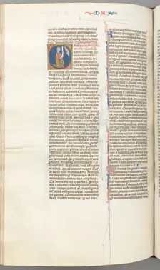 Fol. 360v, Nahum, historiated initial O, Nahum kneeling with a scroll, bust of God above, c. 1275-13 Creator: Unknown