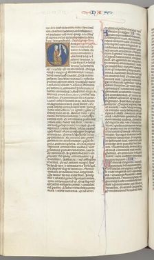 Fol. 360v, Nahum, historiated initial O, Nahum kneeling with a scroll, bust of God above, c. 1275-13 Creator: Unknown