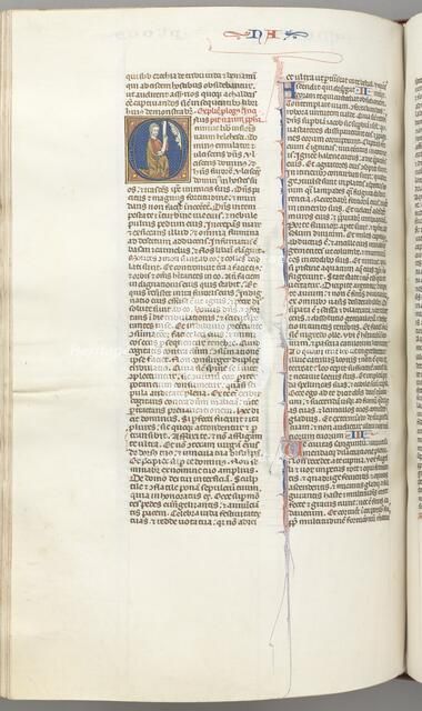 Fol. 360v, Nahum, historiated initial O, Nahum kneeling with a scroll, bust of God above, c. 1275-13 Creator: Unknown.