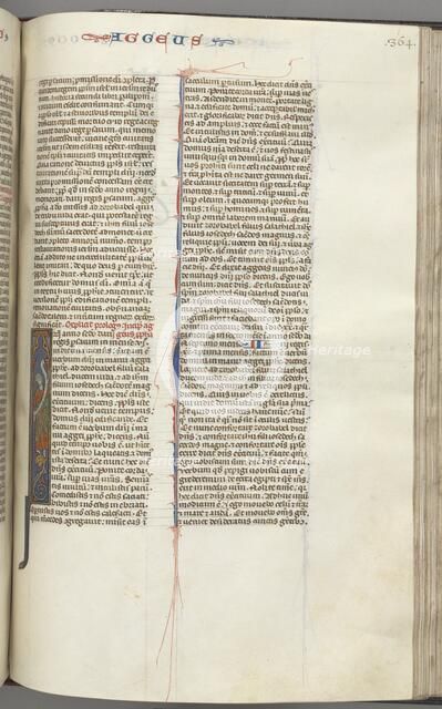 Fol. 364r, Haggai, historiated initial I, Haggai with a scroll standing on a hybrid, c. 1275-1300. Creator: Unknown.