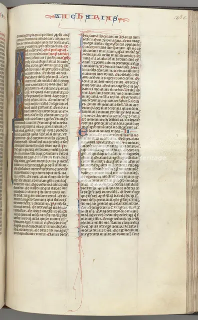 Fol. 365r, Zachariah, historiated initial I, Zachariah standing with a scroll, c. 1275-1300. Creator: Unknown.