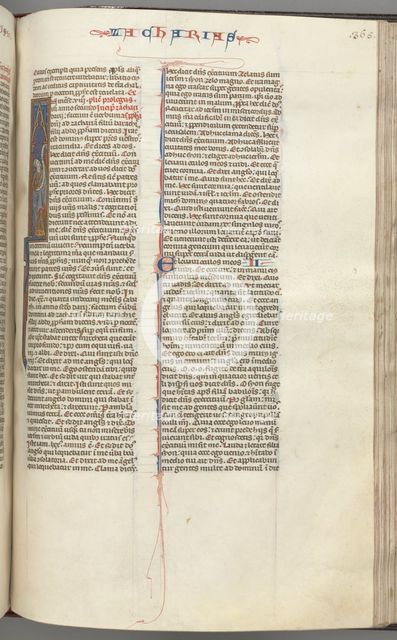 Fol. 365r, Zachariah, historiated initial I, Zachariah standing with a scroll, c. 1275-1300. Creator: Unknown.