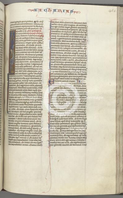 Fol. 365r, Zachariah, historiated initial I, Zachariah standing with a scroll, c. 1275-1300. Creator: Unknown.