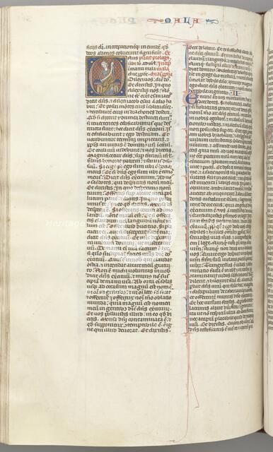 Fol. 368v, Malachi, historiated initial O, Malachi seated with a scroll, c. 1275-1300. Creator: Unknown.