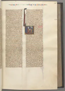 Fol. 36r, Leviticus, historiated initial V, Moses offering a sacrificial lamb on an altar, c. 1275-1 Creator: Unknown
