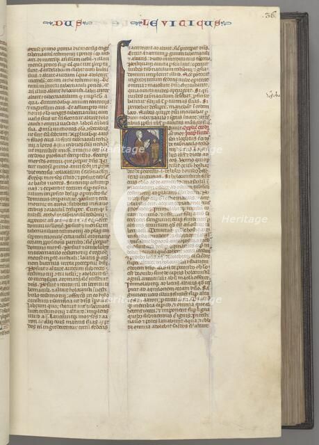 Fol. 36r, Leviticus, historiated initial V, Moses offering a sacrificial lamb on an altar, c. 1275-1 Creator: Unknown.