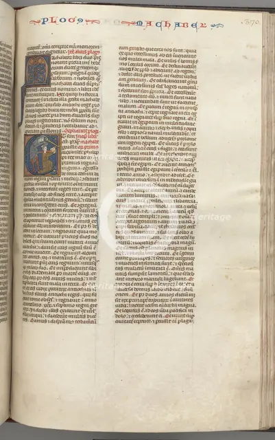 Fol. 370r, Maccabees I, historiated initial E, Mathathias slaying the idolatrous Jew, c. 1275-1300. Creator: Unknown.