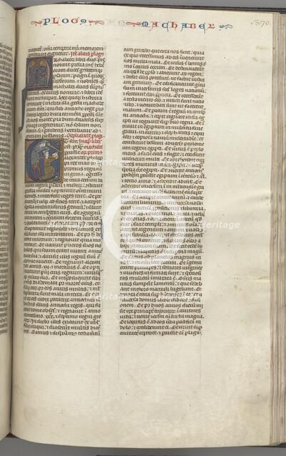 Fol. 370r, Maccabees I, historiated initial E, Mathathias slaying the idolatrous Jew, c. 1275-1300. Creator: Unknown.